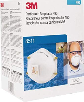 3M 8511 Respiradores de partículas, N95, válvula de flujo refrigerado, caja de 10
