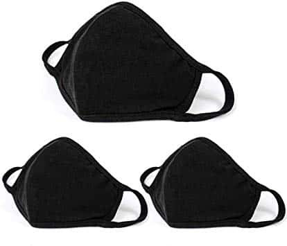 Aooba - 3 máscaras protectoras para la cara, unisex, color negro, para la boca de algodón, lavables, reutilizables.
